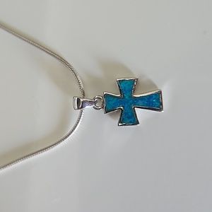 Sterling Silver Opal Cross Necklace